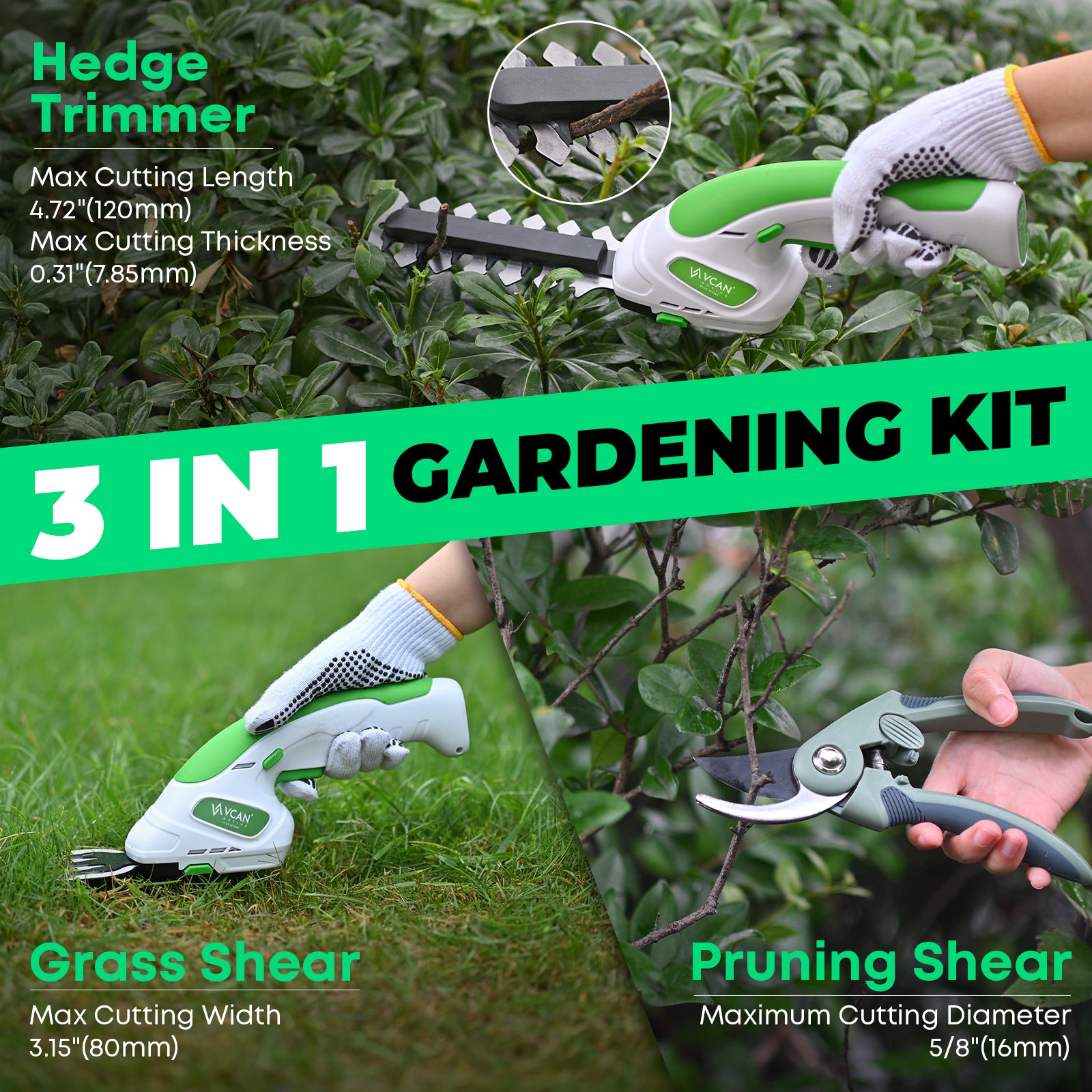 2-in-1 Hedge Trimmer Cordless & Grass Shear | 7.2V Handheld Electric Shrub Trimmer | Lightweight Rechargeable Battery with Type-C Cable | 2 * 1.5Ah Battery Powered for Garden, Yard, Lawn