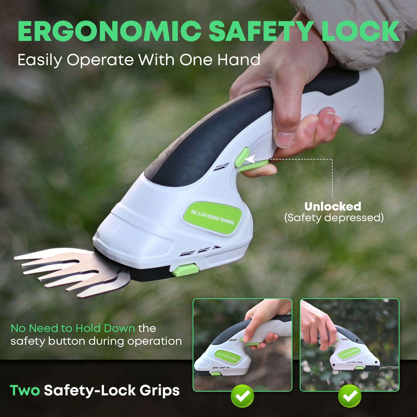 2-in-1 3.6V Cordless Hedge Trimmer